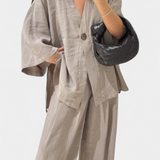 Eli Oversized sada – top s výstřihem do V a rovné kalhoty