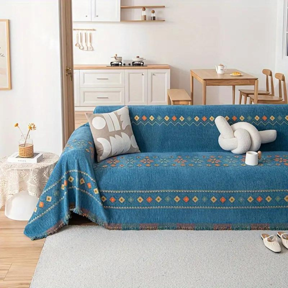 Boho přehoz na pohovku s tkaným vzorem