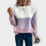 Clara - elegante blusa de malha patchwork tricolor