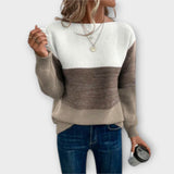 Clara - elegante blusa de malha patchwork tricolor