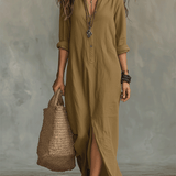 Vestido maxi boêmio preto com botões frontais