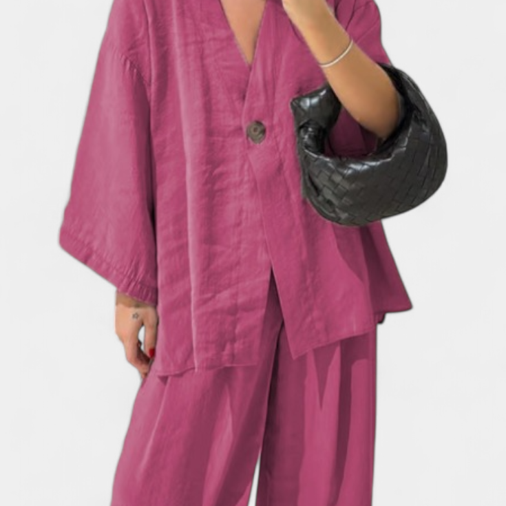 Eli Oversized sada – top s výstřihem do V a rovné kalhoty