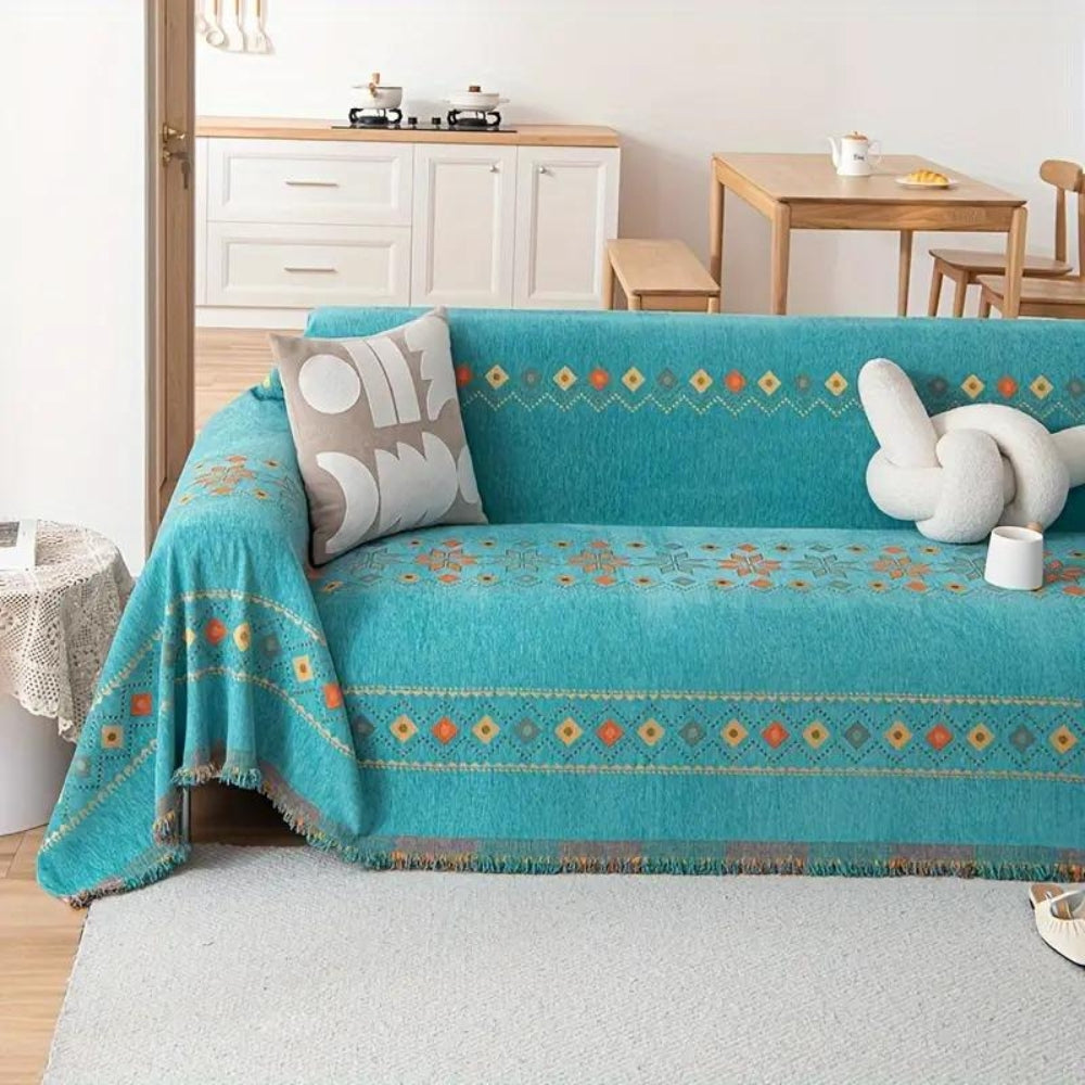 Boho přehoz na pohovku s tkaným vzorem