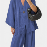 Eli Oversized sada – top s výstřihem do V a rovné kalhoty