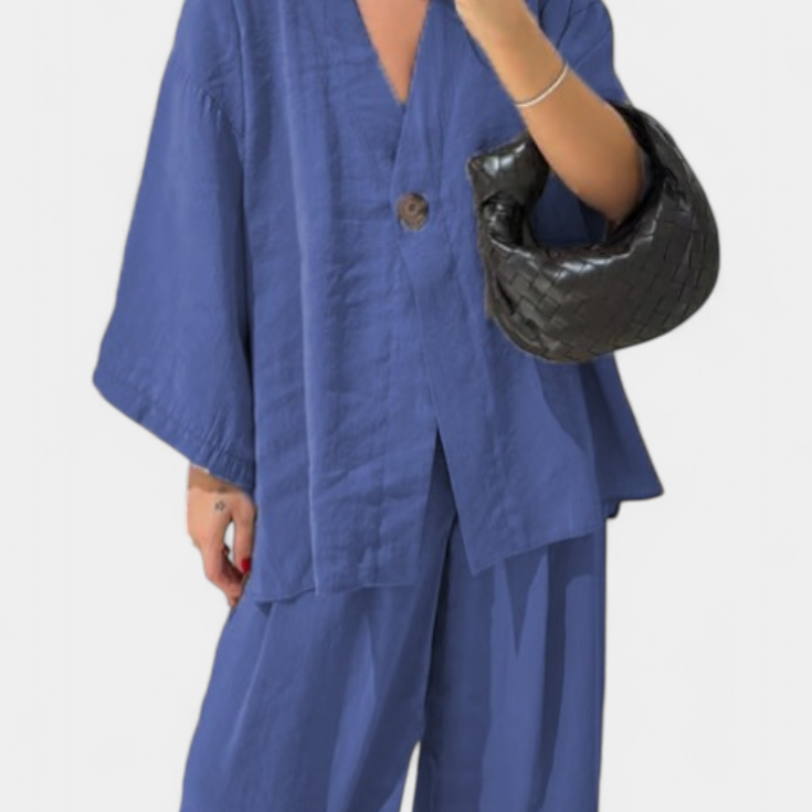Eli Oversized sada – top s výstřihem do V a rovné kalhoty