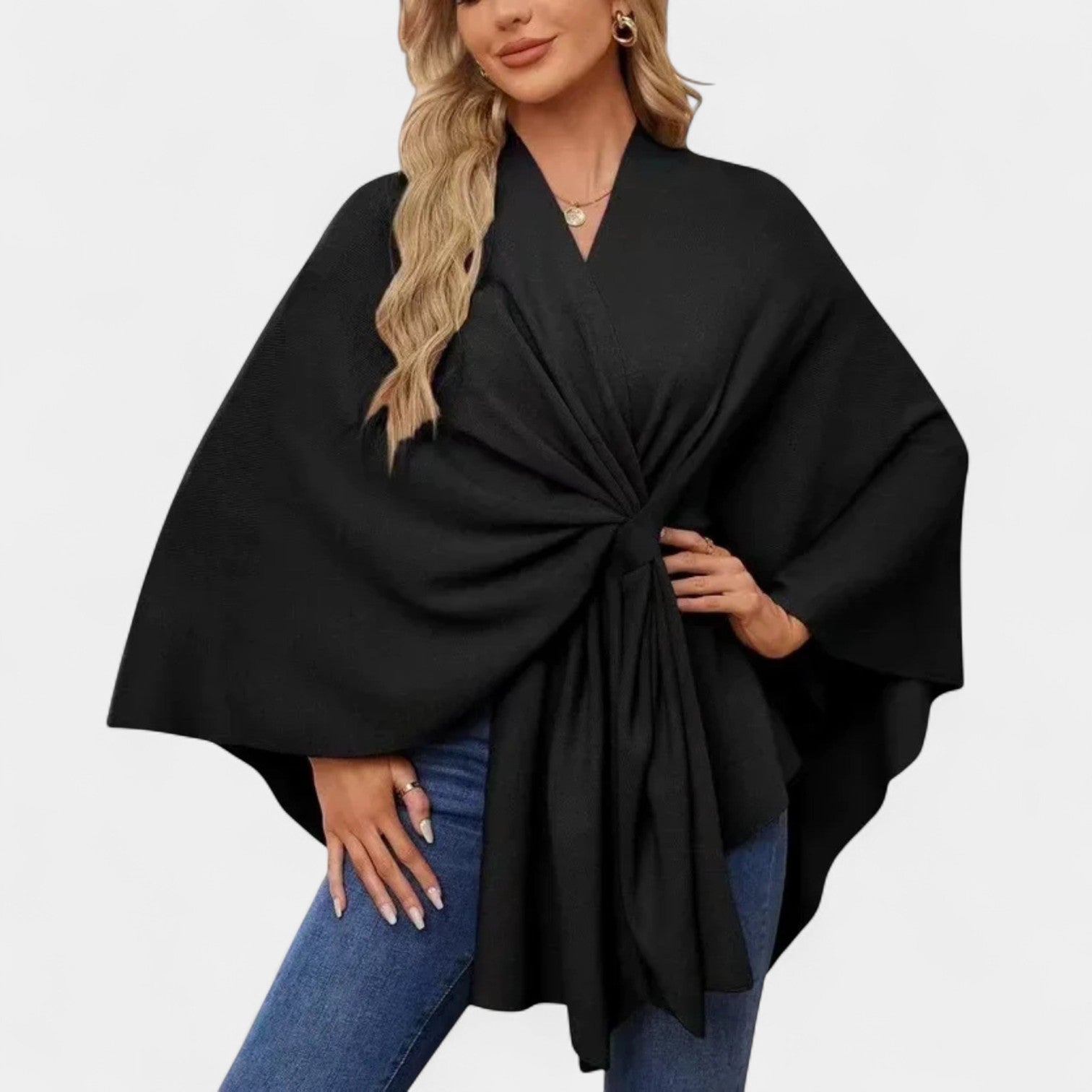 Daniela – elegantní pončo s jemným splývavým střihem a mašlí