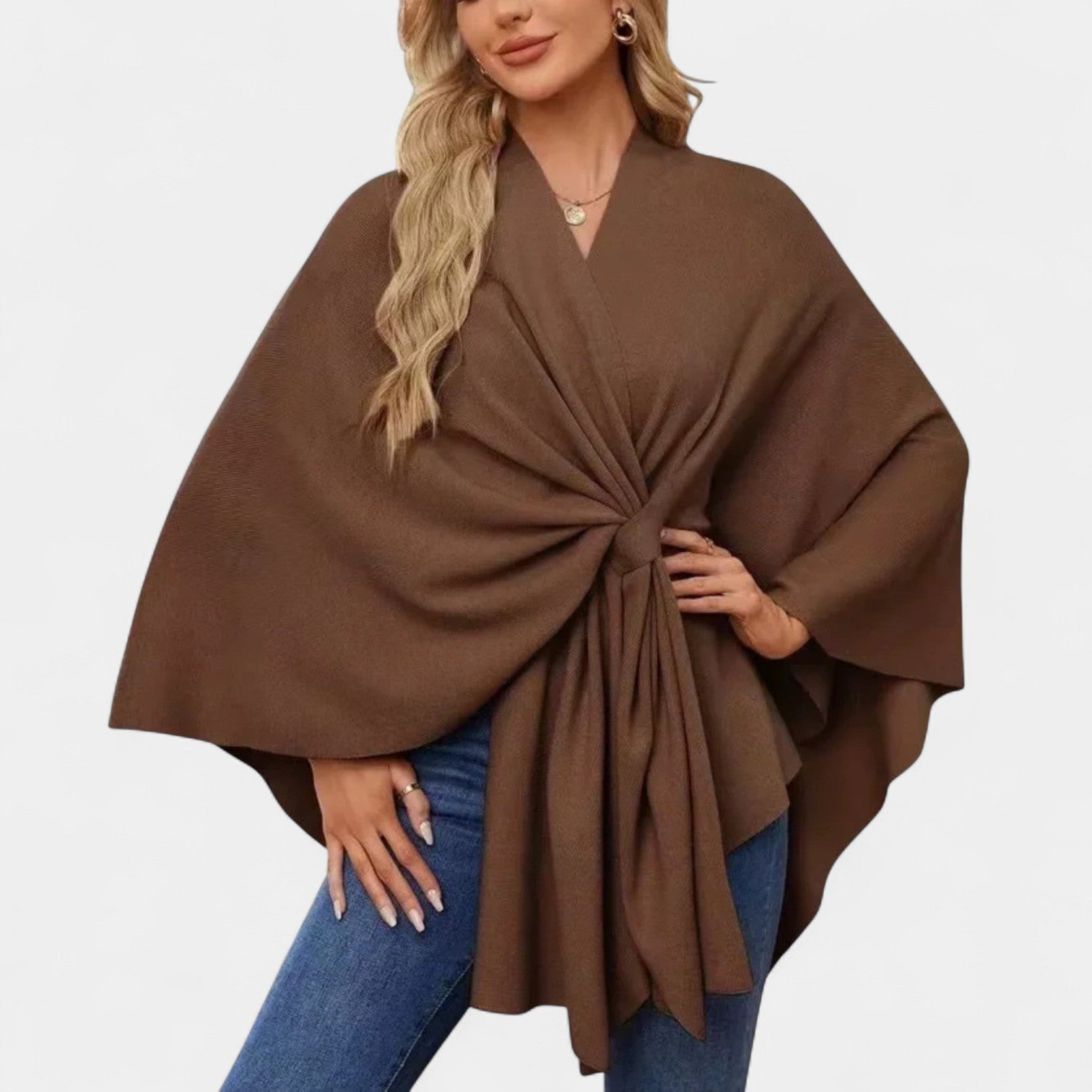 Daniela – elegantní pončo s jemným splývavým střihem a mašlí