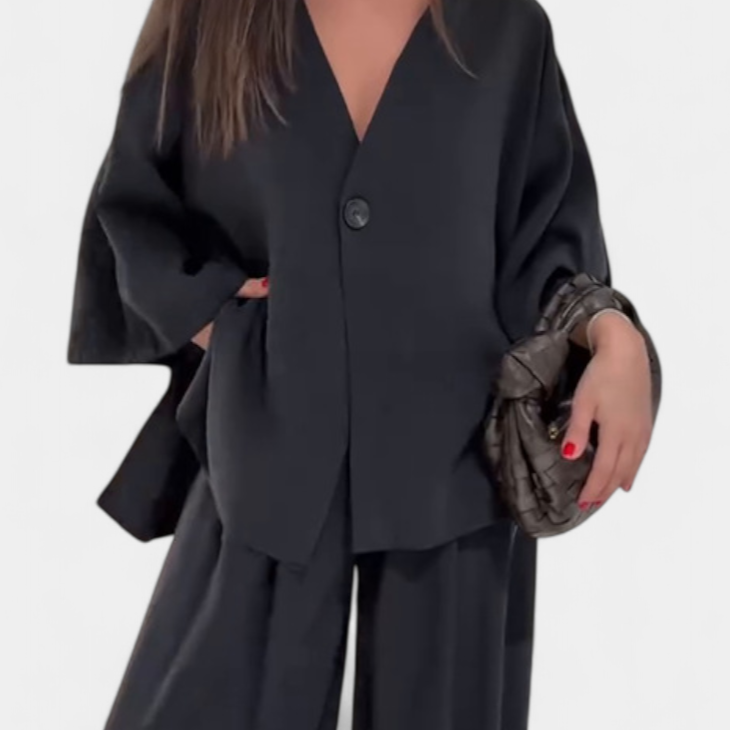 Eli Oversized sada – top s výstřihem do V a rovné kalhoty