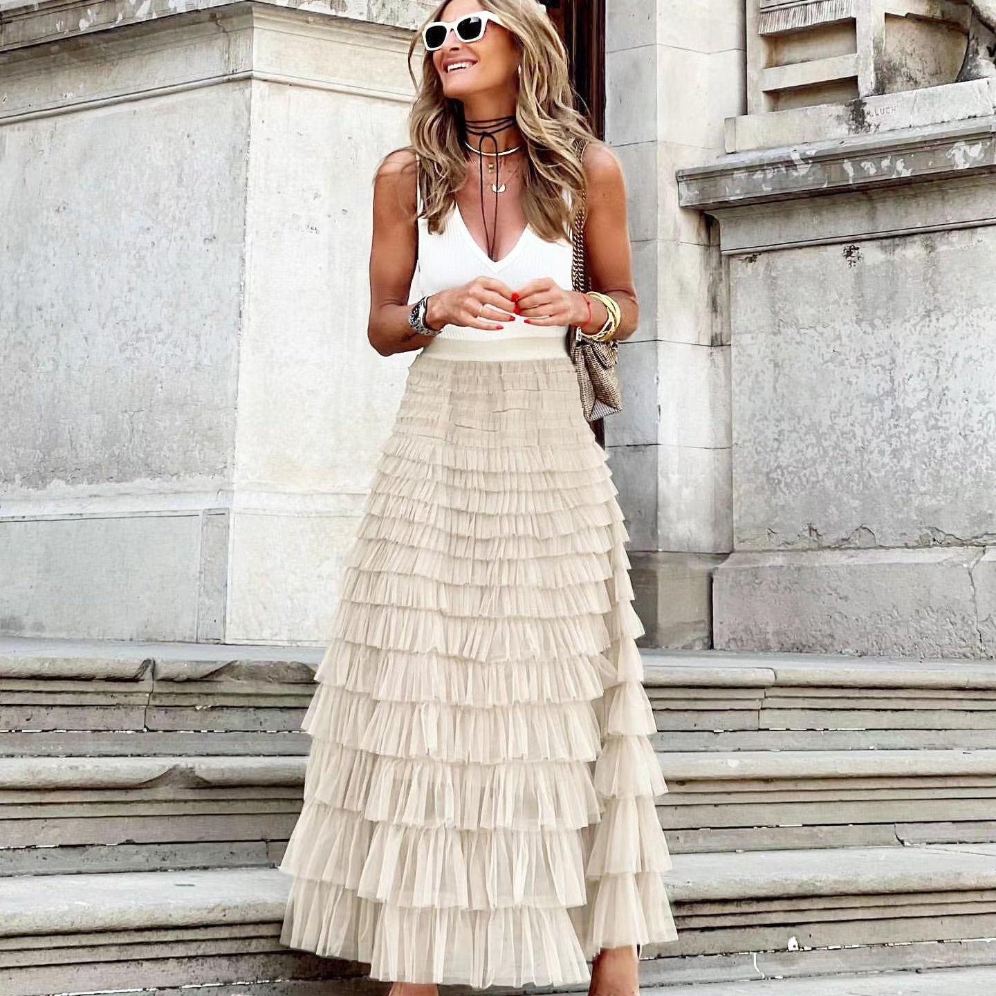 JOAN™ – Elegantní Maxi sukně s vícevrstvým designem