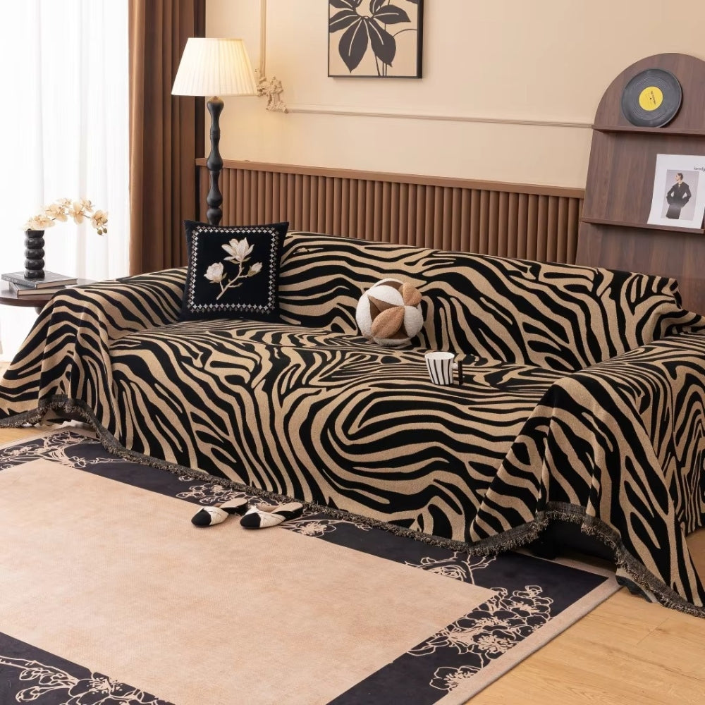 Zebra-print throw for a sofa