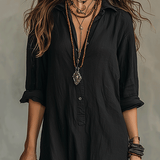 Vestido maxi boêmio preto com botões frontais