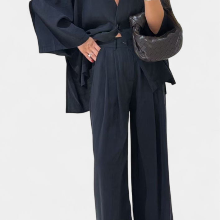 Eli Oversized sada – top s výstřihem do V a rovné kalhoty