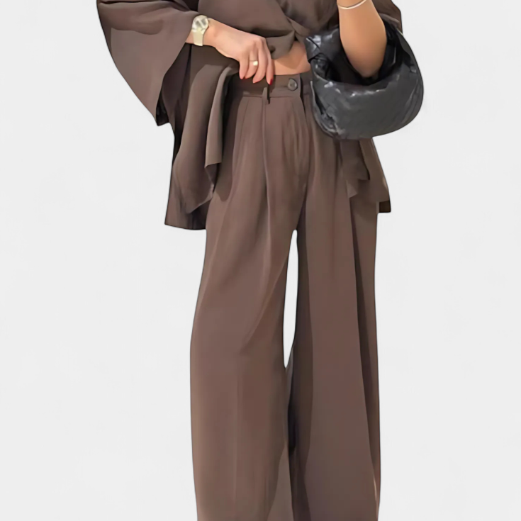 Eli Oversized sada – top s výstřihem do V a rovné kalhoty